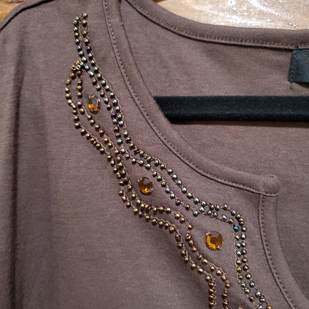 Brown Relaxed 3/4 Sleeve Blouse with Decorative - Picture 10 of 13